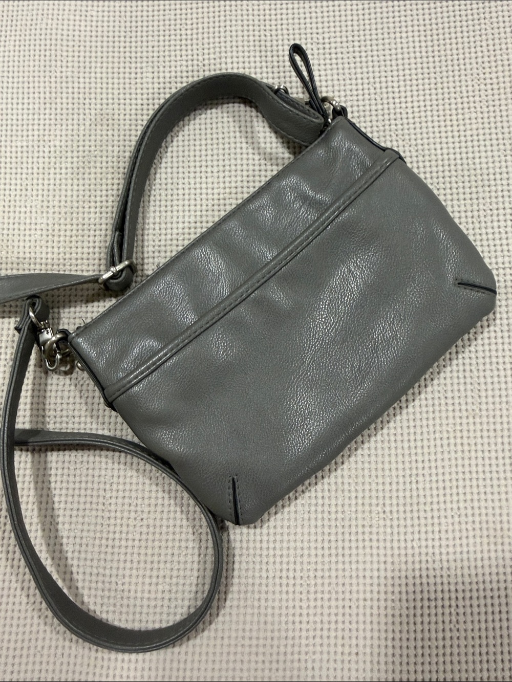 Gray Leather Crossbody Bag - Unbranded